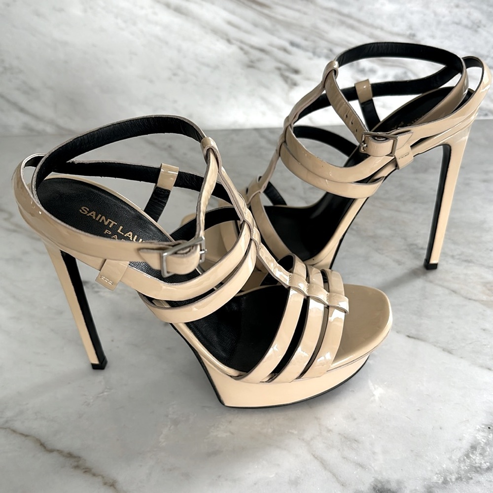 Saint Laurent T-strap Multi Strap  Patent Cream Sandals Size 8 - Picture 8 of 8